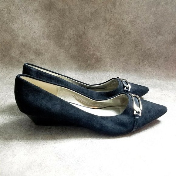 Bandolino Womens Yorinna  Size 9.5 Black Slip On Pointed Toe Low Wedge Heels - Picture 4 of 10